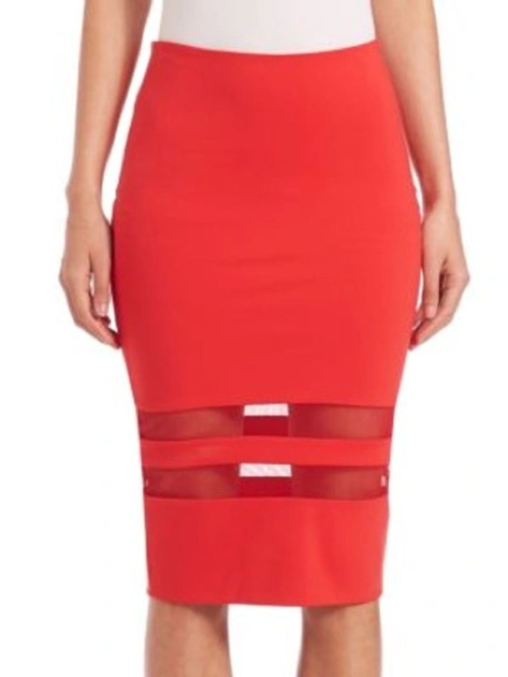 ALEXANDER WANG MESH INSERT PONTE PENCIL SKIRT, SZ XS CHERRY